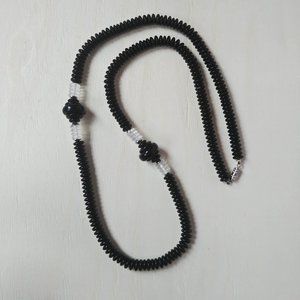 70s Vintage Black Beads Long Necklace